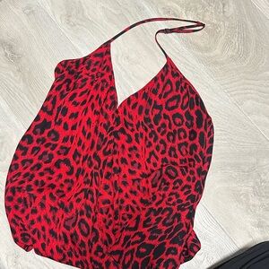 Red Leopard Print Halter Top- Parker